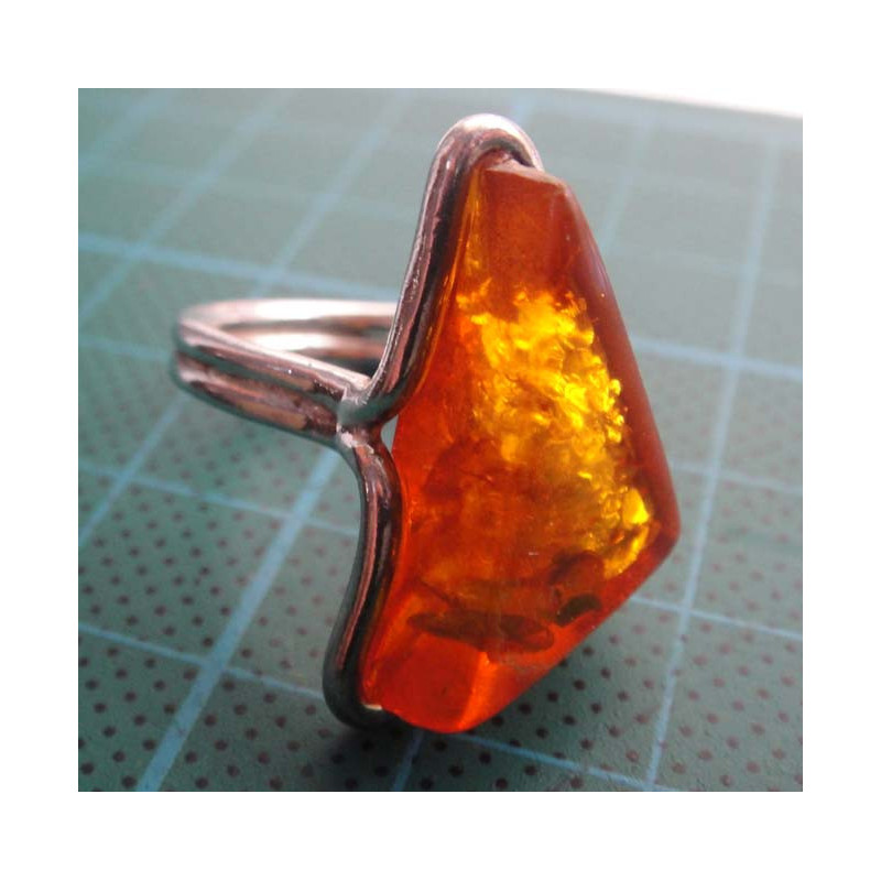 Triangle Amber Stone Silver Ring_1414