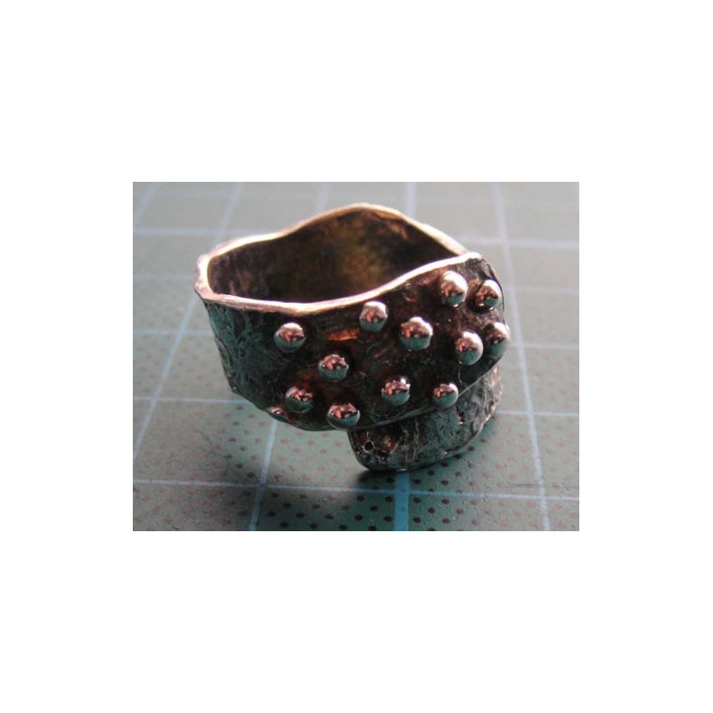 Granule & Hammered Wide Band Silver Ring_1418
