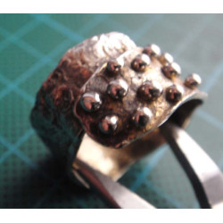 Granule & Hammered Wide Band Silver Ring_1418