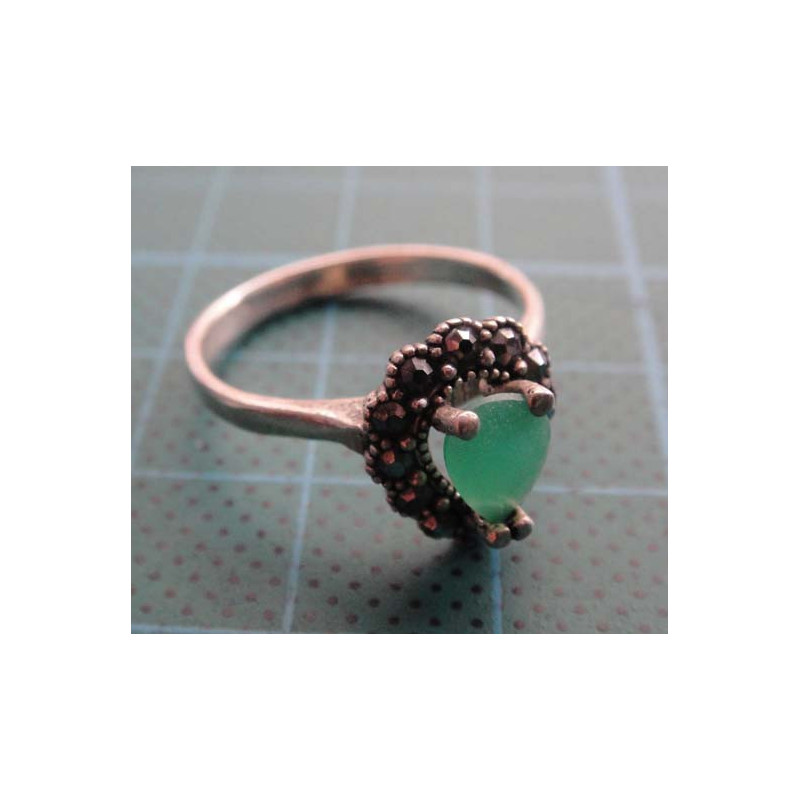Green Stone Marcasite Hurrem Silver Ring_1424