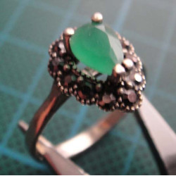 Green Stone Marcasite Hurrem Silver Ring_1424