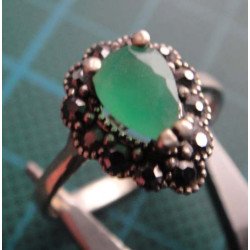 Green Stone Marcasite Hurrem Silver Ring_1424