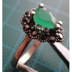 Green Stone Marcasite Hurrem Silver Ring_1424
