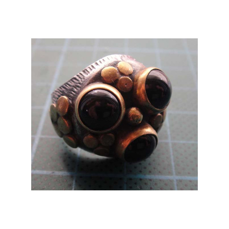 Black Stone Dome Granule Detail Silver Ring_1425