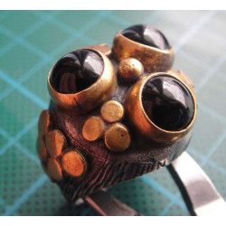 Black Stone Dome Granule Detail Silver Ring_1425