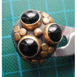 Black Stone Dome Granule Detail Silver Ring_1425