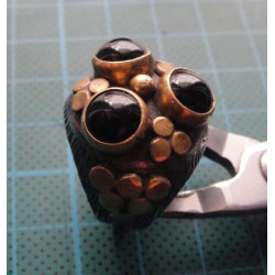 Black Stone Dome Granule Detail Silver Ring_1425