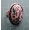 Hand Painted Floral Ceramic Stone Silver Ring_1435