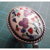 Hand Painted Floral Ceramic Stone Silver Ring_1435