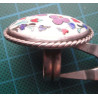 Hand Painted Floral Ceramic Stone Silver Ring_1435
