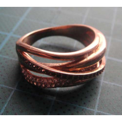 Crossover Spiral Zircon Gold Colored Silver Ring_1439