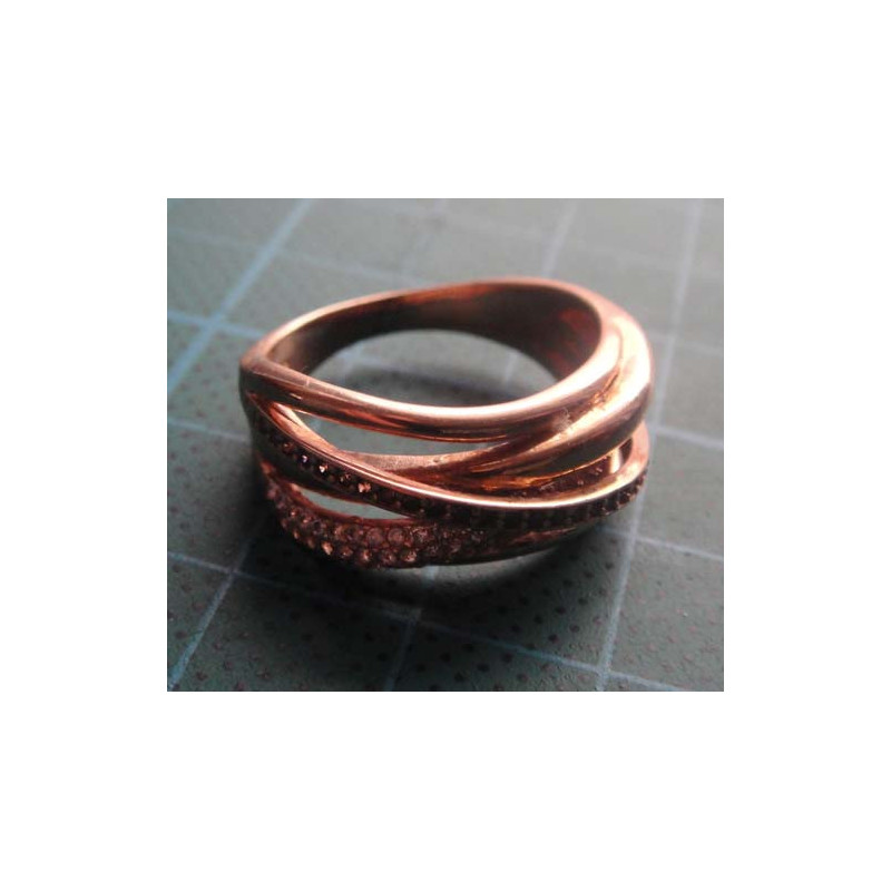 Crossover Spiral Zircon Gold Colored Silver Ring_1439