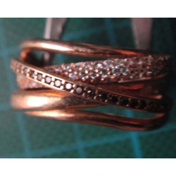 Crossover Spiral Zircon Gold Colored Silver Ring_1439