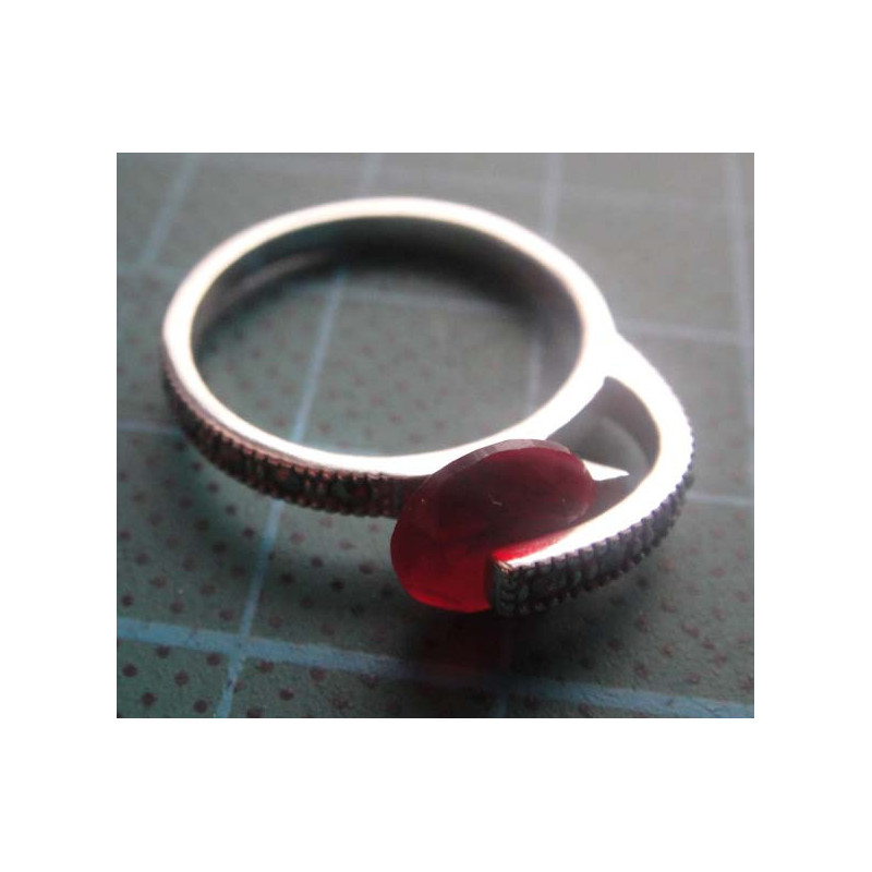 Red Stone Zircon Band Silver Ring_1441