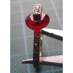 Red Stone Zircon Band Silver Ring_1441
