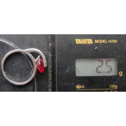 Red Stone Zircon Band Silver Ring_1441