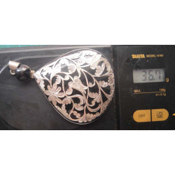 Oltu Taş Üzeri Gümüş İşlemeli Kolye Ucu_1901