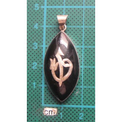 Oltu Taş Üzeri Gümüş ELİF ve VAV İşlemeli Kolye Ucu_1911