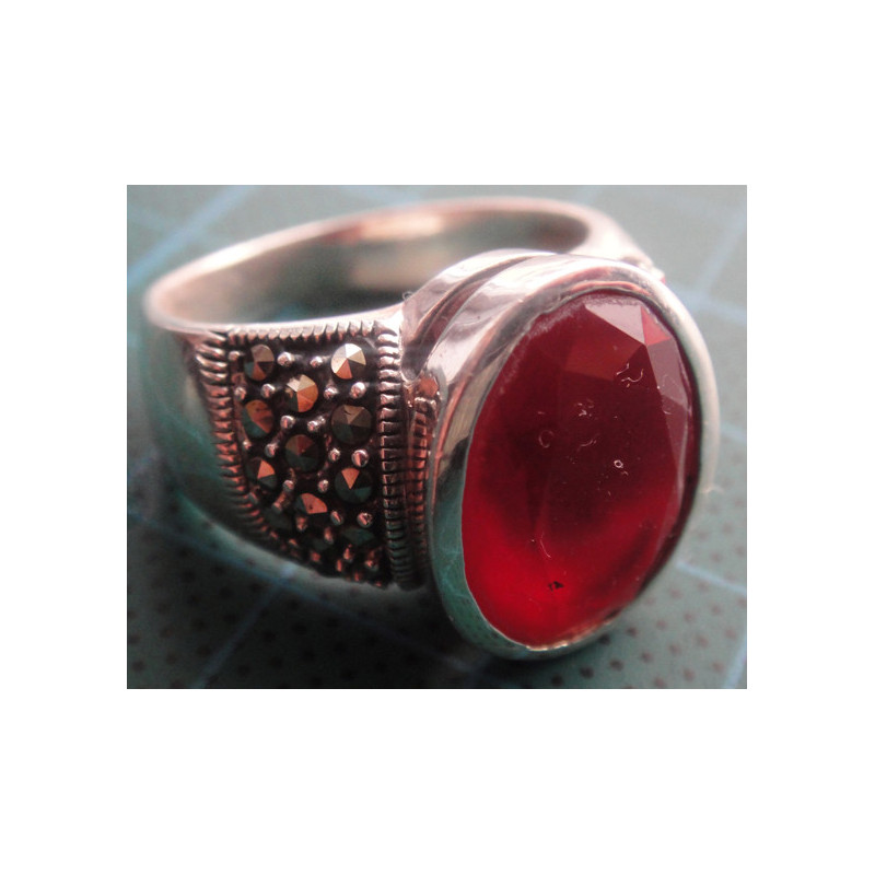 Doğal Kırmızı Taşlı Gümüş Yüzük_1518