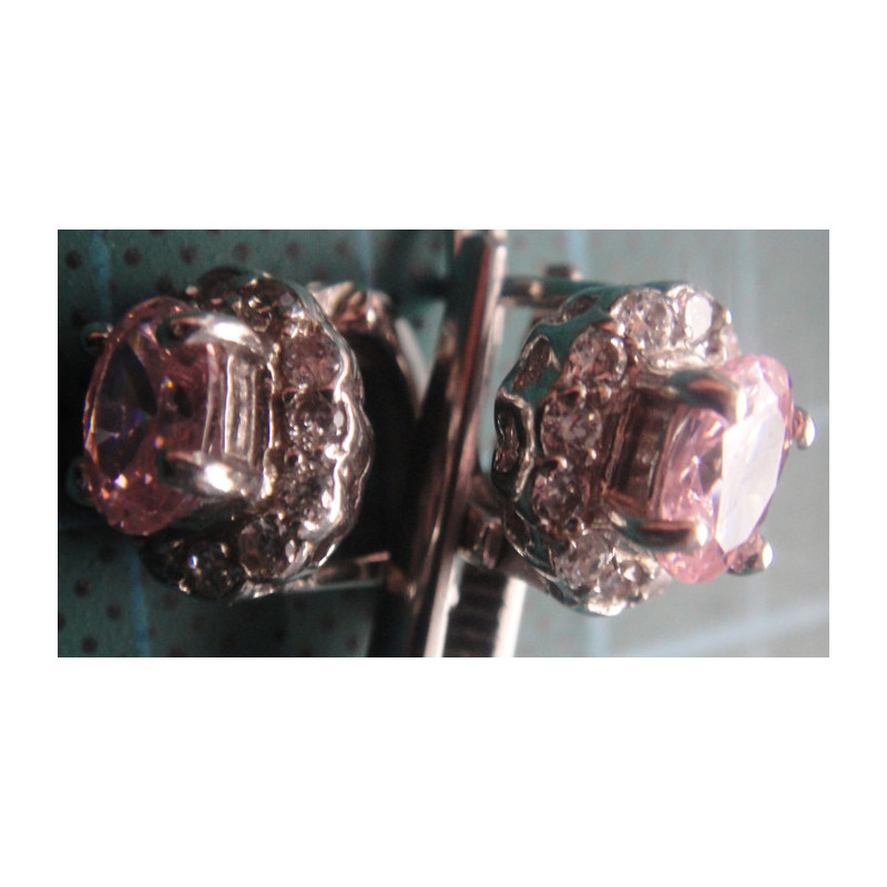 Pembe Taşlı Gümüş Küpe_457