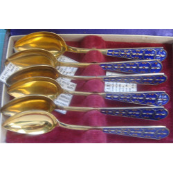 6 Silver Enamel Russian Spoon Set with Box_2