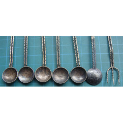 Oltu Stone Ottoman Coin 6 ea Tea Spoon and one Lemon Fork_64